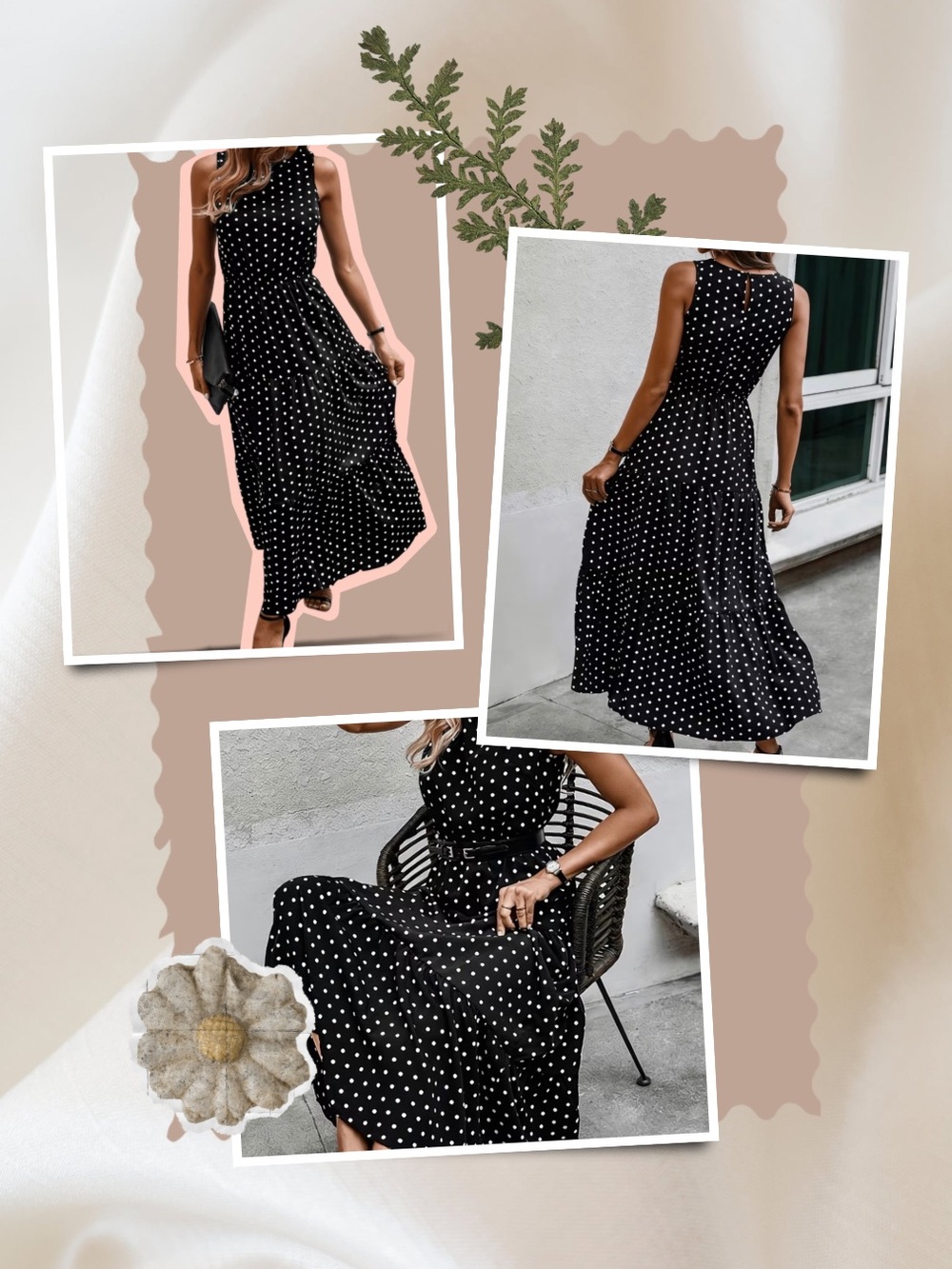 Black Polka Dot Maxi Dress Size M - Picture 11 of 15